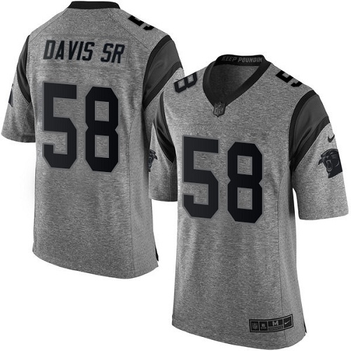 Men's Elite Thomas Davis Nike Jersey Gray - #58 Gridiron NFL Carolina Panthers